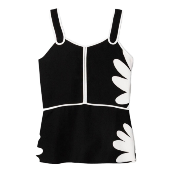 VICTORIA BECKHAM TARGET Top Floral Daisy Peplum Black Women Sz XS Lagenlook Mod - Picture 2 of 10